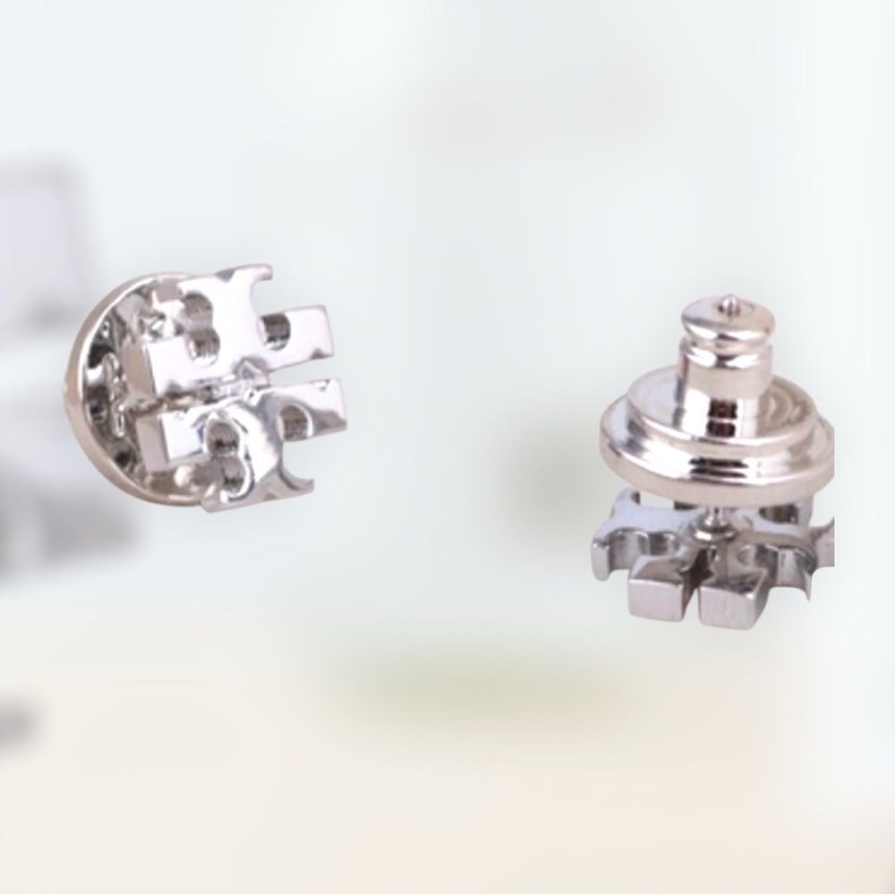 Rare Tory Burch Silver Logo Stud Earrings - Picture 3 of 4